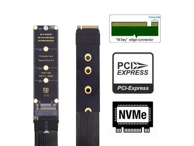 Alt view image 6 of 7 - 30cm PCIe 4.0 NGFF M-Key NVMe Extension Cable, M.2 Male to Female Riser Adapter for 2230/2242/2260/2280 NVMe SSD
