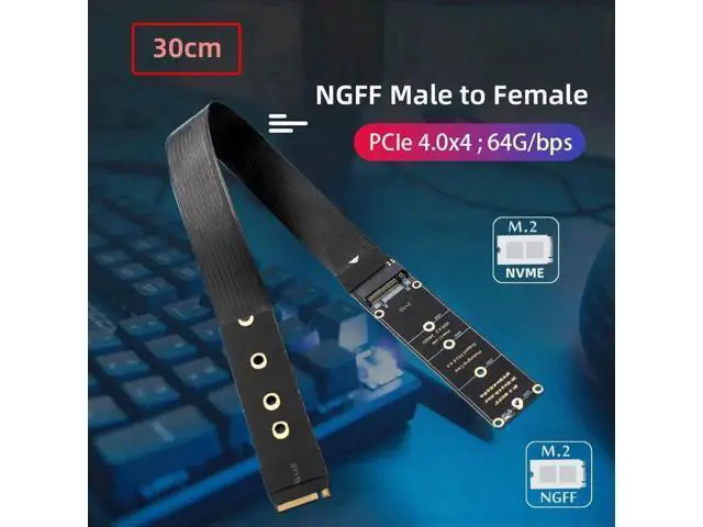 Alt view image 7 of 7 - 30cm PCIe 4.0 NGFF M-Key NVMe Extension Cable, M.2 Male to Female Riser Adapter for 2230/2242/2260/2280 NVMe SSD