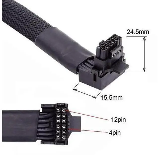 Alt view image 5 of 7 - 17cm 90° Up-Angled Male to Female 12VHPWR Extension Cable, ATX3.0 PCIe 5.0 Modular Power Cord for 16Pin(12+4Pin) RTX 3080/3090Ti Graphics Cards