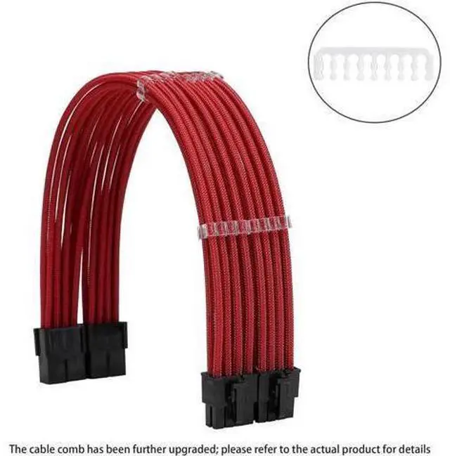 Alt view image 4 of 6 - Red Braided PSU Extension Cable Kit, 18AWG ATX 24Pin + EPS 8Pin + PCIe 8Pin Cables with Cable Combs