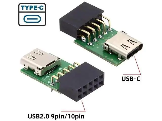 Alt view image 5 of 7 - Single Port USB-C Female to Motherboard 9Pin/10Pin USB2.0 Header Adapter PCBA, USB3.1 Type-C Female to Internal 9PIN Splitter Support 480Mbps for PC Front Panel