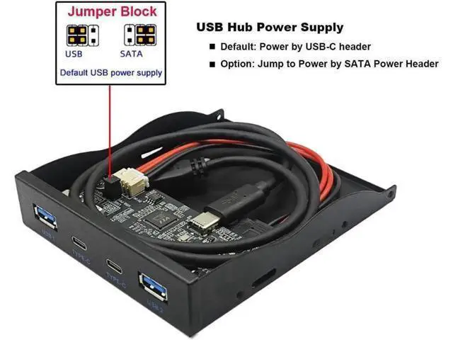 Alt view image 3 of 6 - 3.5 Inch Floppy Bay USB 3.2 Gen2 10Gbps Front Panel Hub, 2×USB-C + 2×USB-A 4 Ports PC Case Expansion Splitter, 20Pin Key-A Type-E Motherboard Header with 2FT Internal Cable