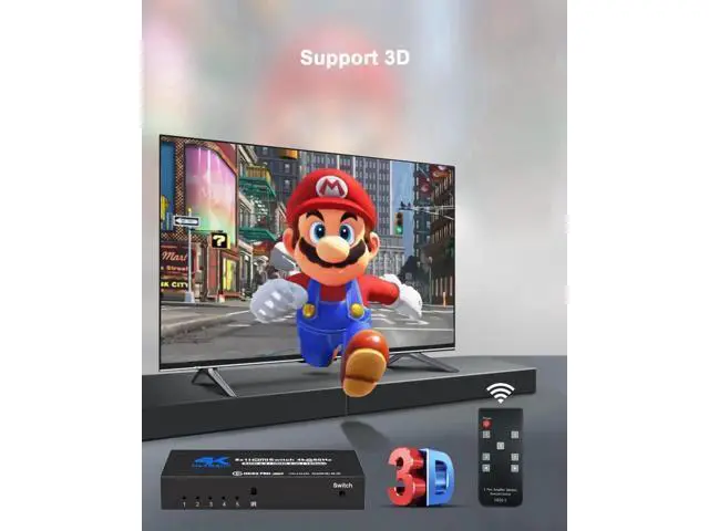 Alt view image 5 of 7 - 5 in 1 Out 4K@60Hz HDMI Switch with IR Remote Control, 5-Port HDMI Selector Hub Model OZQ3-4, Supports 3D & HDCP2.2, Compatible with PS4, Xbox One, Fire TV, Apple TV, Sky Box, STB, DVD Player, Roku