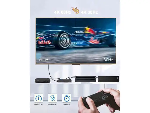 Alt view image 6 of 7 - 5 in 1 Out 4K@60Hz HDMI Switch with IR Remote Control, 5-Port HDMI Selector Hub Model OZQ3-4, Supports 3D & HDCP2.2, Compatible with PS4, Xbox One, Fire TV, Apple TV, Sky Box, STB, DVD Player, Roku
