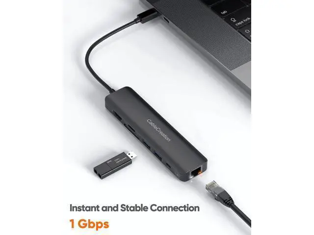 Alt view image 2 of 7 - 7-in-1 USB C Multiport Hub with Gigabit Ethernet, 4K@60Hz HDMI, 100W PD Charging, 2×USB 3.0 & SD/TF Card Reader, Portable USB C Dock for MacBook Pro/Air M1/M2, iPad Pro/Air, Dell XPS, HP Laptops