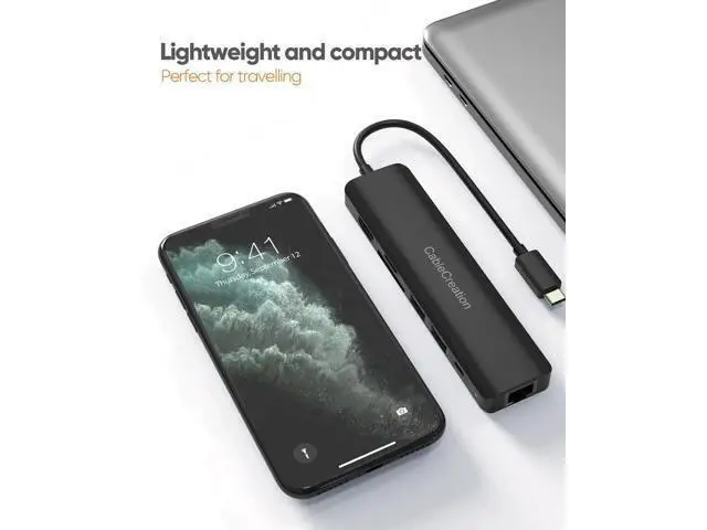 Alt view image 5 of 7 - 7-in-1 USB C Multiport Hub with Gigabit Ethernet, 4K@60Hz HDMI, 100W PD Charging, 2×USB 3.0 & SD/TF Card Reader, Portable USB C Dock for MacBook Pro/Air M1/M2, iPad Pro/Air, Dell XPS, HP Laptops