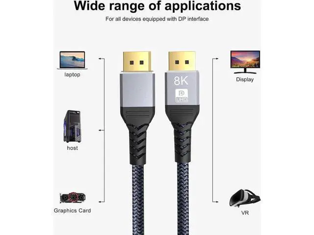 Alt view image 4 of 7 - 8K DisplayPort 1.4 Cable 16.4Feet, DP Cord (8K@60Hz 4K@144Hz 1080P@240Hz 2K 32.4Gbps) HBR3 HDCP HDR,FreeSync G-Sync,Braided Display Port for Laptop, PC, Projector, TV, Gaming Monitor