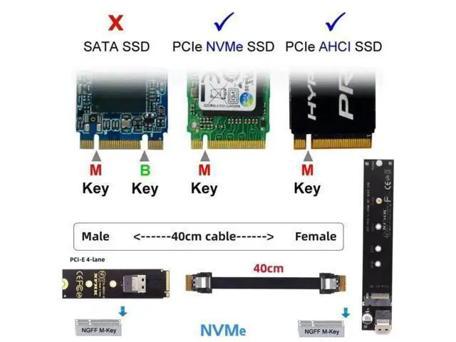 Alt view image 7 of 7 - 40cm M.2 NVMe NGFF M-Key Male to Female Extension Cable with SFF-8654 Connector, Compatible with Motherboard 2280 22110 NVMe SSD