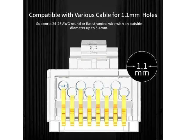Alt view image 2 of 7 - 100 Pack CAT6 RJ45 UTP Modular Plugs, Standard 8P8C Gold-Plated Crimp Connectors, POE/POE+/POE++ Compatible Ethernet Cable Ends for Network Wiring