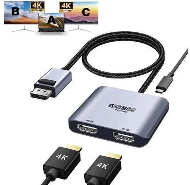 Main image of DisplayPort to Dual HDMI MST Adapter with Lock, 1 in 2 Out DP Male to Dual HDMI Female Splitter Supports 4K@60Hz, DP Converter for Dual Monitors, Laptops, Desktops, NVIDIA & AMD Graphics Cards