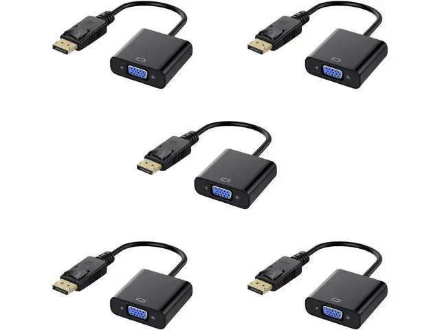 Main image of DisplayPort to VGA, Gold-Plated DP to VGA Adapter (Male to Female) Compatible with Computer, Desktop, Laptop, PC, Monitor, Projector, HDTV (Black) 5-Pack