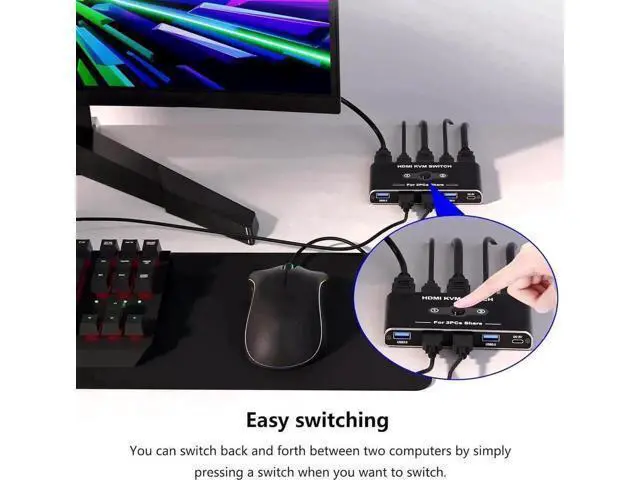 Alt view image 2 of 7 - 2 Port HDMI KVM Switch 4K@60Hz, 2 PCs Share 1 Monitor with 4 USB 3.0 Ports, Comes with 2 HDMI, 2 USB-A & 1 USB-C Cables