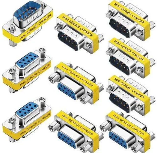 Main image of 10 Pack DB9 RS232 Serial Gender Changer Adapter, 9Pin Male to Male & Female to Female Serial Port Coupler Connector