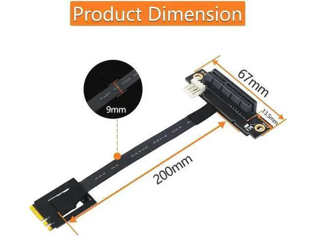 Alt view image 2 of 6 - 270-Degree M.2 NGFF Key A-E to PCIe x4 Riser Adapter Cable with 4-Pin FDD Power Port, PCIe Extension Test Card Extender