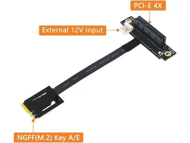 Alt view image 3 of 6 - 270-Degree M.2 NGFF Key A-E to PCIe x4 Riser Adapter Cable with 4-Pin FDD Power Port, PCIe Extension Test Card Extender