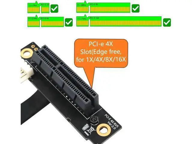 Alt view image 4 of 6 - 270-Degree M.2 NGFF Key A-E to PCIe x4 Riser Adapter Cable with 4-Pin FDD Power Port, PCIe Extension Test Card Extender