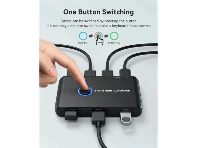 Alt view image 3 of 7 - Giimake 2 Port HDMI KVM Switch 4K@60Hz, 2 Computers Share Single Monitor Keyboard Mouse, Comes with 2 HDMI & 2 USB Cables
