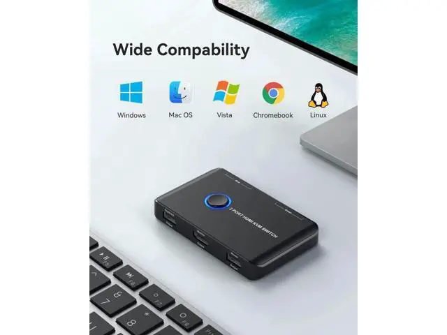 Alt view image 5 of 7 - Giimake 2 Port HDMI KVM Switch 4K@60Hz, 2 Computers Share Single Monitor Keyboard Mouse, Comes with 2 HDMI & 2 USB Cables