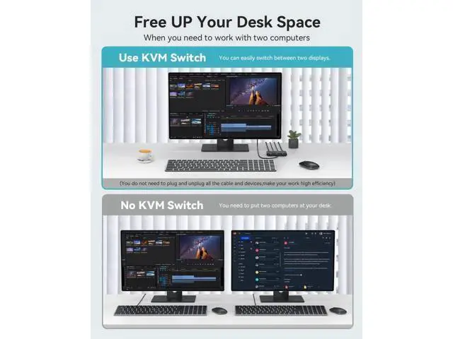 Alt view image 4 of 7 - Giimake 2 Port HDMI KVM Switch 4K@60Hz, 2 Computers Share Single Monitor Keyboard Mouse, Comes with 2 HDMI & 2 USB Cables