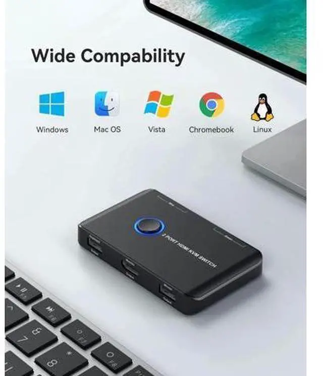 Alt view image 5 of 5 - Giimake 2 Port HDMI KVM Switch 4K@60Hz, 2 Computers Share Single Monitor Keyboard Mouse, Comes with 2 HDMI & 2 USB Cables