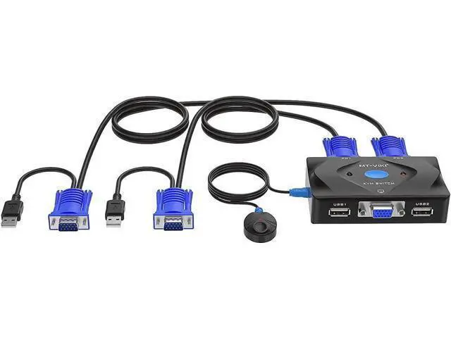 Alt view image 3 of 5 - 2 Port VGA KVM Switch with 3 USB Hub, 2-in-1 Cables & Desktop Selector, Share Monitor Keyboard Mouse for 2 PCs
