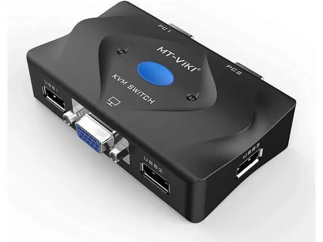 Alt view image 4 of 5 - 2 Port VGA KVM Switch with 3 USB Hub, 2-in-1 Cables & Desktop Selector, Share Monitor Keyboard Mouse for 2 PCs