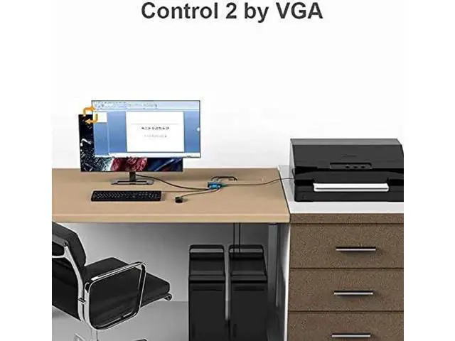 Alt view image 5 of 5 - 2 Port VGA KVM Switch with 3 USB Hub, 2-in-1 Cables & Desktop Selector, Share Monitor Keyboard Mouse for 2 PCs