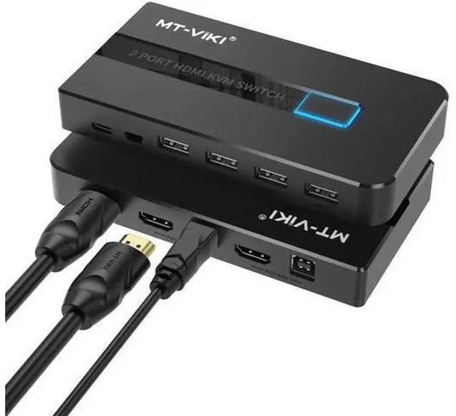 Main image of MT-VIKI 2 Port HDMI KVM Switch Box 4K@30Hz, 2 PCs Share 1 HD Monitor Keyboard Mouse, Comes with 2 USB Cables & Desktop Selector