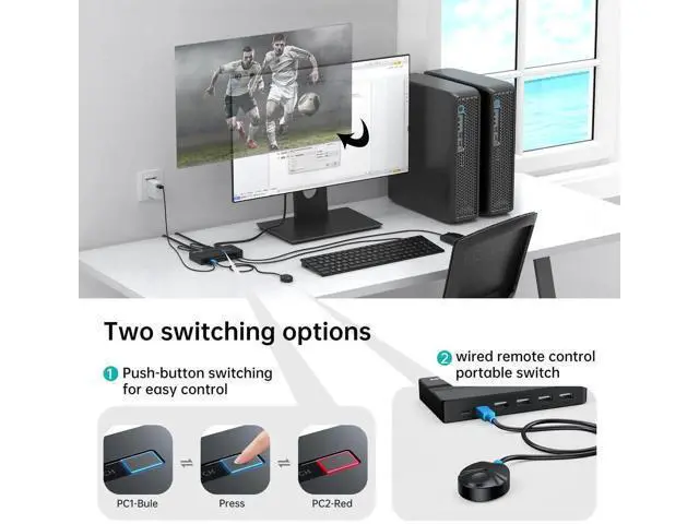 Alt view image 2 of 7 - MT-VIKI 2 Port HDMI KVM Switch Box 4K@30Hz, 2 PCs Share 1 HD Monitor Keyboard Mouse, Comes with 2 USB Cables & Desktop Selector