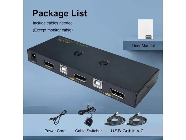 Alt view image 4 of 7 - 2 Port DP 1.2 DisplayPort KVM Switch 4K@60Hz, 2 Computers Share 1 Monitor Keyboard Mouse with USB 2.0 Ports & USB Cables Included