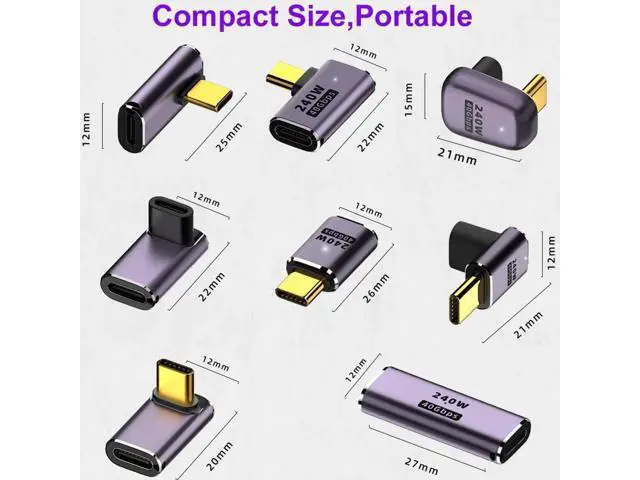 Alt view image 4 of 6 - 8 Pack USB-C Extender Adapters, 240W PD 40Gbps USB4 8K@60Hz, Right 90° Angle, Straight & U-Shape Type-C Male to Female/Female to Female Converter, Compatible with Steam Deck, ROG Ally, Meta Quest, iPa