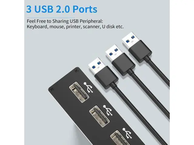Alt view image 2 of 7 - 2 Port 4K@60Hz HDMI KVM Switch 2 In 1 Out, 2 PCs Share 1 Monitor with 3 USB Hub & One-Button Switch
