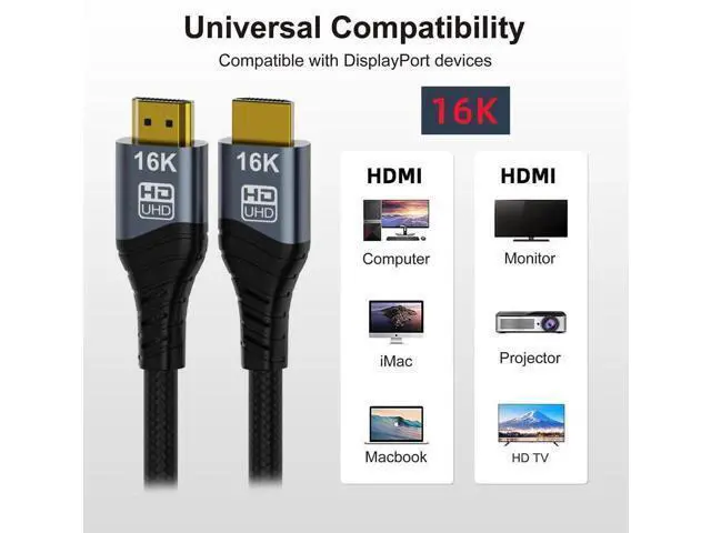 Alt view image 2 of 7 - 200cm HDMI 2.2 Cable Type A Male to Male, 96Gbps High Speed Cord Supports 16K 8K 4K UHD for HDTV Laptop Desktop Monitor