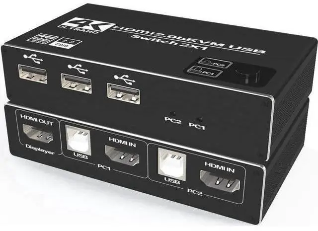 Main image of 2 Port 4K@60Hz HDMI KVM Switch 2 In 1 Out, 2 PCs Share 1 Monitor with 3 USB Hub & One-Button Switch