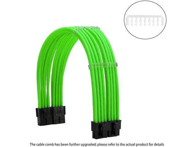 Alt view image 4 of 6 - Green Braided PSU Sleeved Extension Cable Kit, 18AWG ATX 24Pin + EPS 8Pin + PCIe 8Pin with Cable Combs for Motherboard & GPU