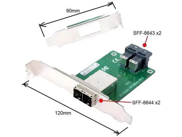 Alt view image 2 of 7 - Mini SAS HD SFF-8644 to Dual SFF-8643 Adapter Card with Full Height Bracket, External SFF8644 to Internal 2 Port SFF8643 Mini SAS Server Data Converter for Storage RAID Card