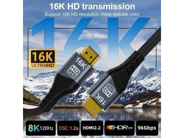 Alt view image 6 of 7 - 200cm HDMI 2.2 Cable Type A Male to Male, 96Gbps High Speed Cord Supports 16K 8K 4K UHD for HDTV Laptop Desktop Monitor