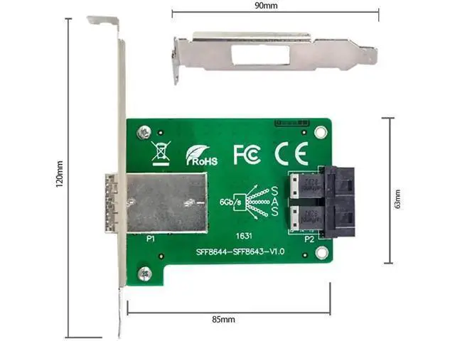 Alt view image 3 of 7 - Mini SAS HD SFF-8644 to Dual SFF-8643 Adapter Card with Full Height Bracket, External SFF8644 to Internal 2 Port SFF8643 Mini SAS Server Data Converter for Storage RAID Card