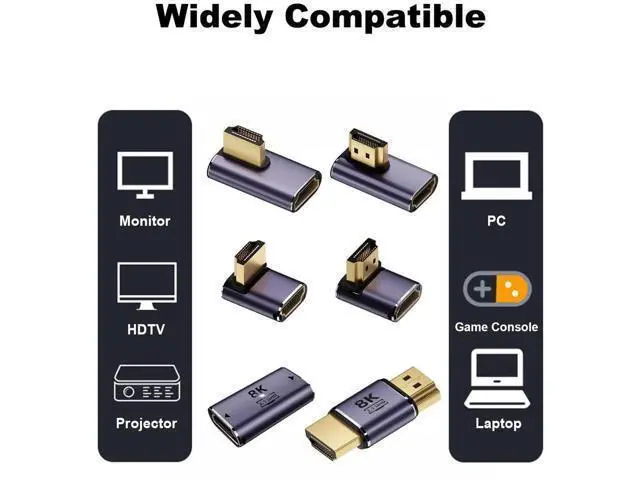 Alt view image 4 of 6 - 6 Pack Aluminum Alloy HDMI 2.1 Adapter Kit, 8K@60Hz 4K@120Hz Multi-Angle HDMI Extender, 90°/270° Up/Down/Left/Right Male to Female, Female to Female & Male to Male HDMI Coupler for PS5 Monitor HDTV PC