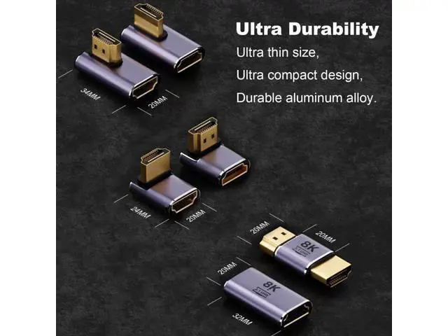 Alt view image 6 of 6 - 6 Pack Aluminum Alloy HDMI 2.1 Adapter Kit, 8K@60Hz 4K@120Hz Multi-Angle HDMI Extender, 90°/270° Up/Down/Left/Right Male to Female, Female to Female & Male to Male HDMI Coupler for PS5 Monitor HDTV PC