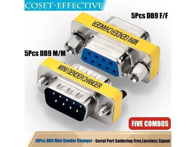 Alt view image 3 of 7 - 10 Pack DB9 9Pin RS232 Serial Gender Changer Coupler, Male to Male & Female to Female DB9 Serial Port Adapter Connector