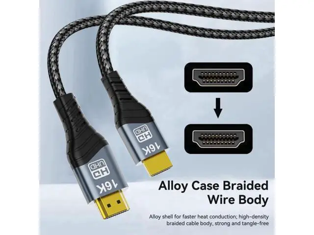 Alt view image 3 of 7 - 200cm HDMI 2.2 Type A Male to Male Cable, 96Gbps High Speed Cord Supports 16K 8K 4K UHD for Laptop Desktop HDTV Monitor