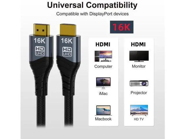 Alt view image 7 of 7 - 200cm HDMI 2.2 Type A Male to Male Cable, 96Gbps High Speed Cord Supports 16K 8K 4K UHD for Laptop Desktop HDTV Monitor
