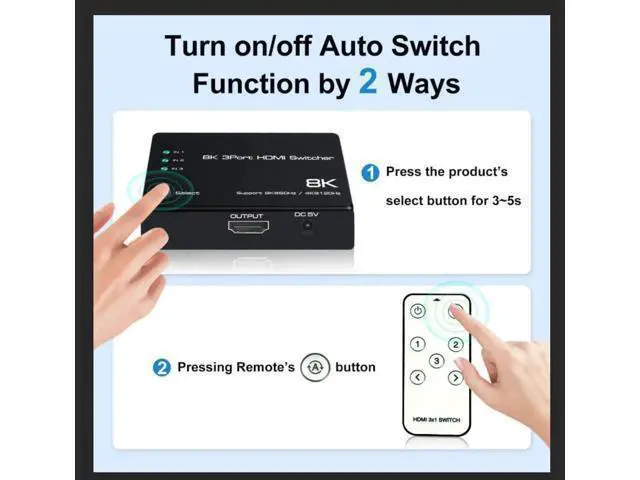 Alt view image 3 of 7 - 3 in 1 Out HDMI 2.1 Switch, 3-Port 8K@60Hz 4K@120Hz HDMI Selector Box with IR Remote & Auto Switching, 48Gbps Bandwidth, Supports HDCP2.3 HDR10+ 1080P@240Hz, Compatible with Xbox Series X/S, PS5, PS4,