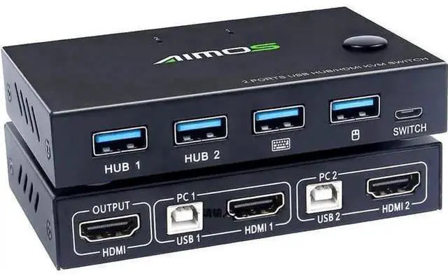 Main image of AIMOS 2 Port HDMI KVM Switch Box with 4 USB Hub, 4K@30Hz UHD, 2 Computers Share 1 HD Monitor, Keyboard & Mouse