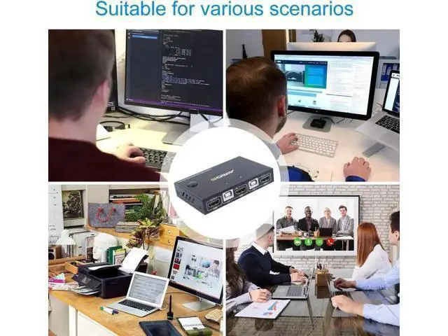 Alt view image 4 of 7 - AIMOS 2 Port HDMI KVM Switch Box with 4 USB Hub, 4K@30Hz UHD, 2 Computers Share 1 HD Monitor, Keyboard & Mouse