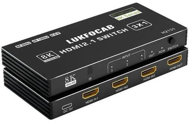Main image of 3 in 1 Out HDMI 2.1 Switch, 48Gbps High Speed HDMI Switcher Supports 8K@60Hz, 4K@120Hz, HDR10, CEC & Auto Switching, HDCP 2.3 for PS5, Xbox Series X/S, Nintendo Switch, PC, DVD Player, HDTV