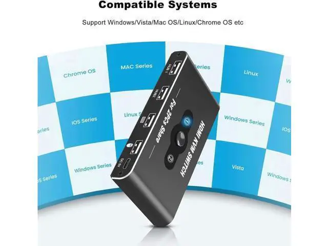 Alt view image 3 of 7 - 2-Port HDMI KVM Switch, 4K@60Hz, 2 PCs Share 1 Monitor & 4 USB Devices for Keyboard Mouse Peripherals