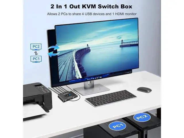 Alt view image 4 of 7 - 2-Port HDMI KVM Switch, 4K@60Hz, 2 PCs Share 1 Monitor & 4 USB Devices for Keyboard Mouse Peripherals
