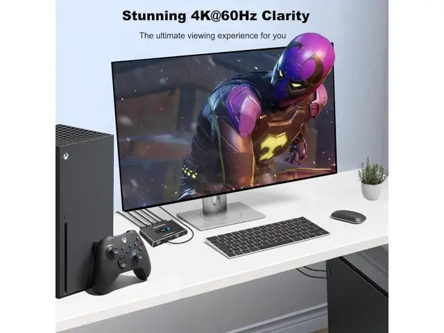 Alt view image 6 of 7 - 2-Port HDMI KVM Switch, 4K@60Hz, 2 PCs Share 1 Monitor & 4 USB Devices for Keyboard Mouse Peripherals